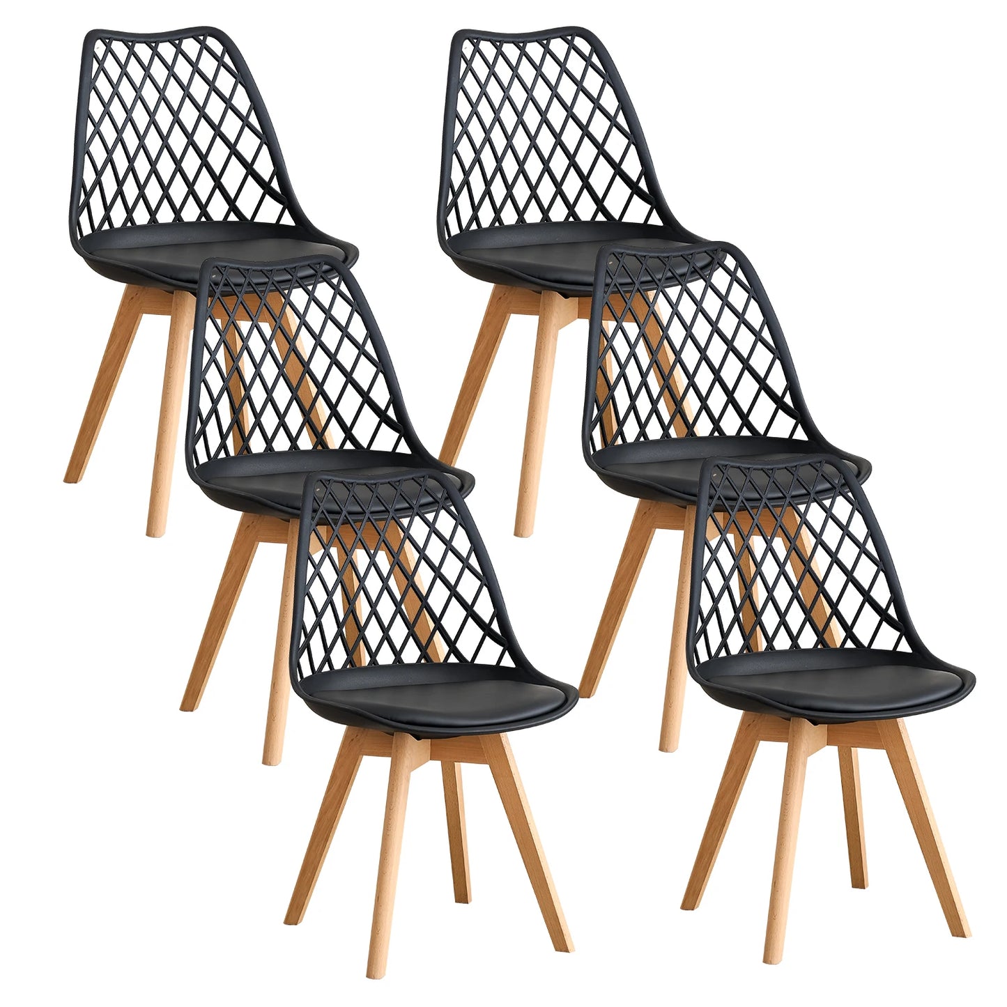 Set of 4 / 6 Nordic Style Dining Chairs, Mesh Back, Solid Wood Legs