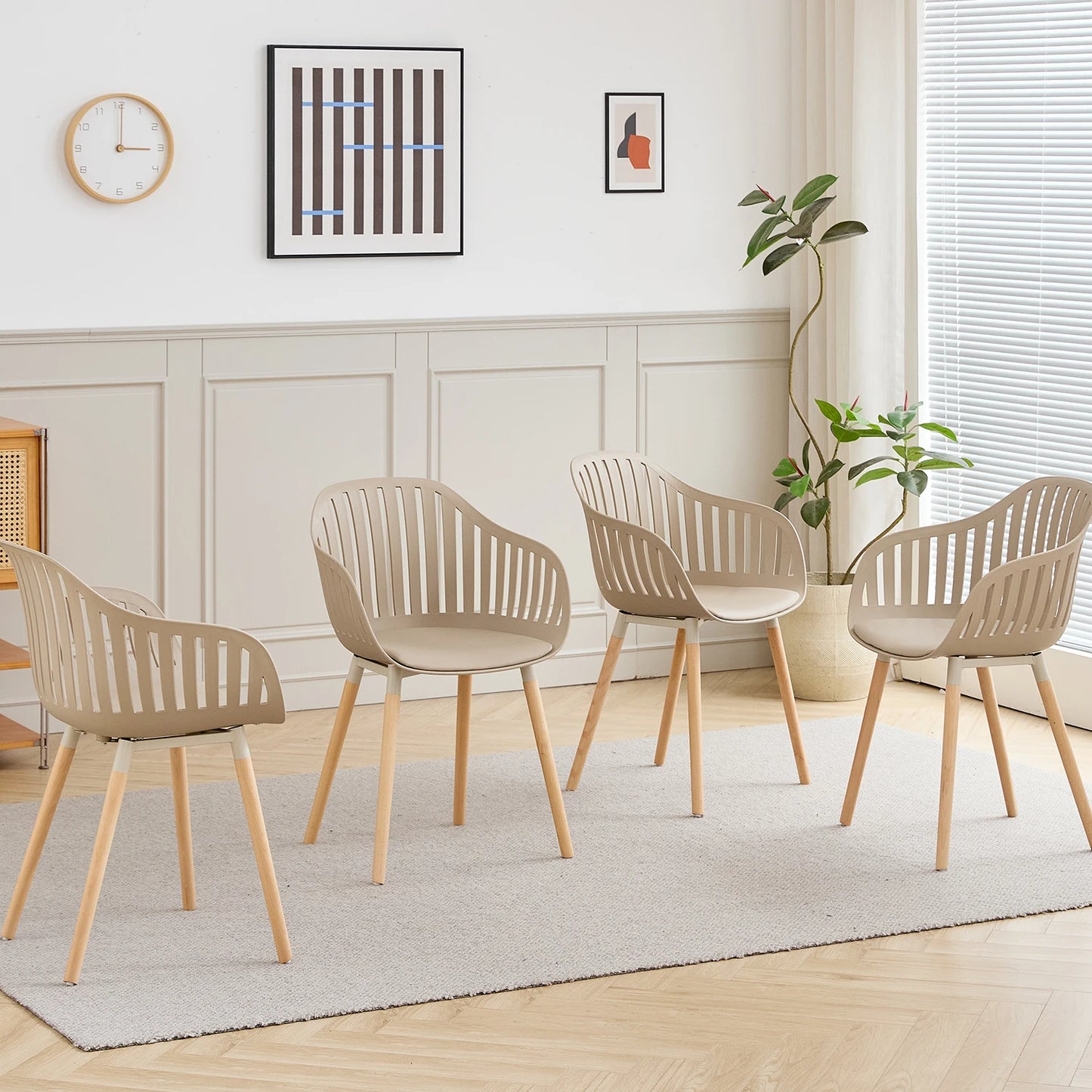 4 PCS Modern Dining Chairs Vertical Hollow Backrest Chairs