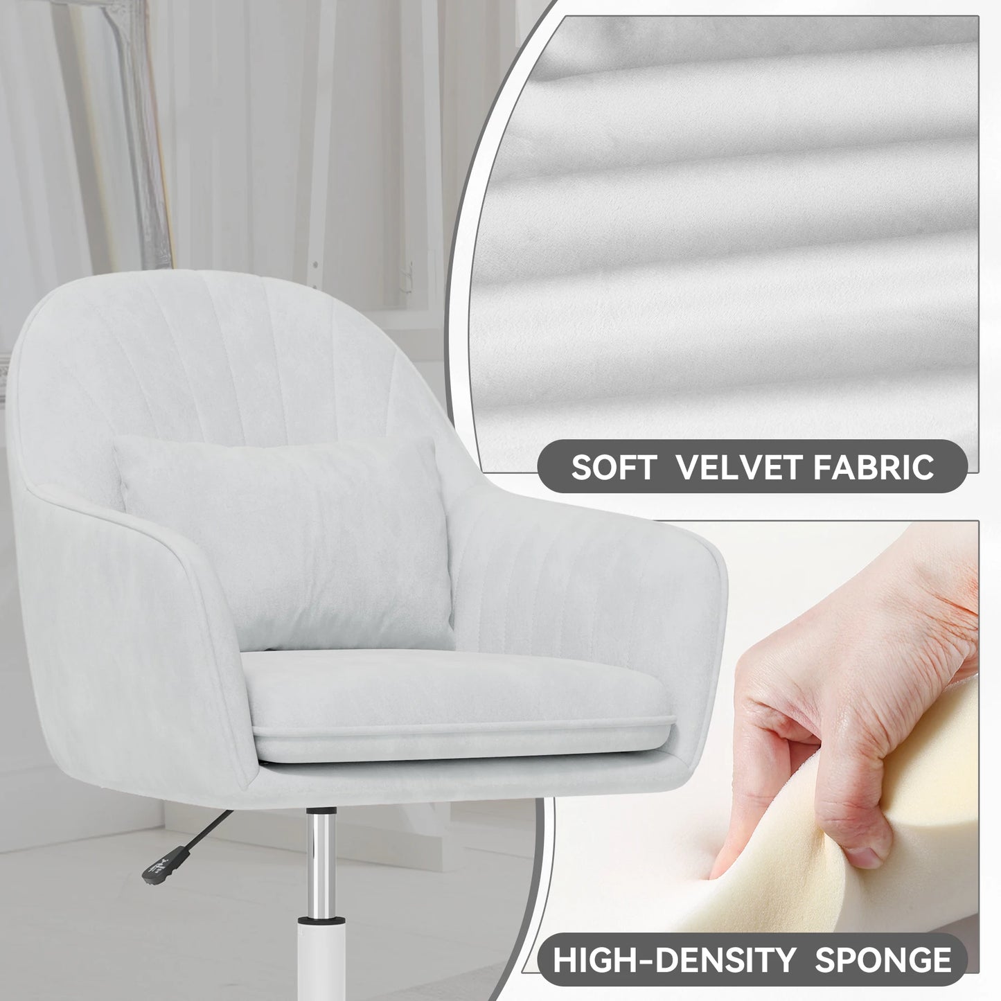 Velvet Chair with Pillow, 360°Rotatable