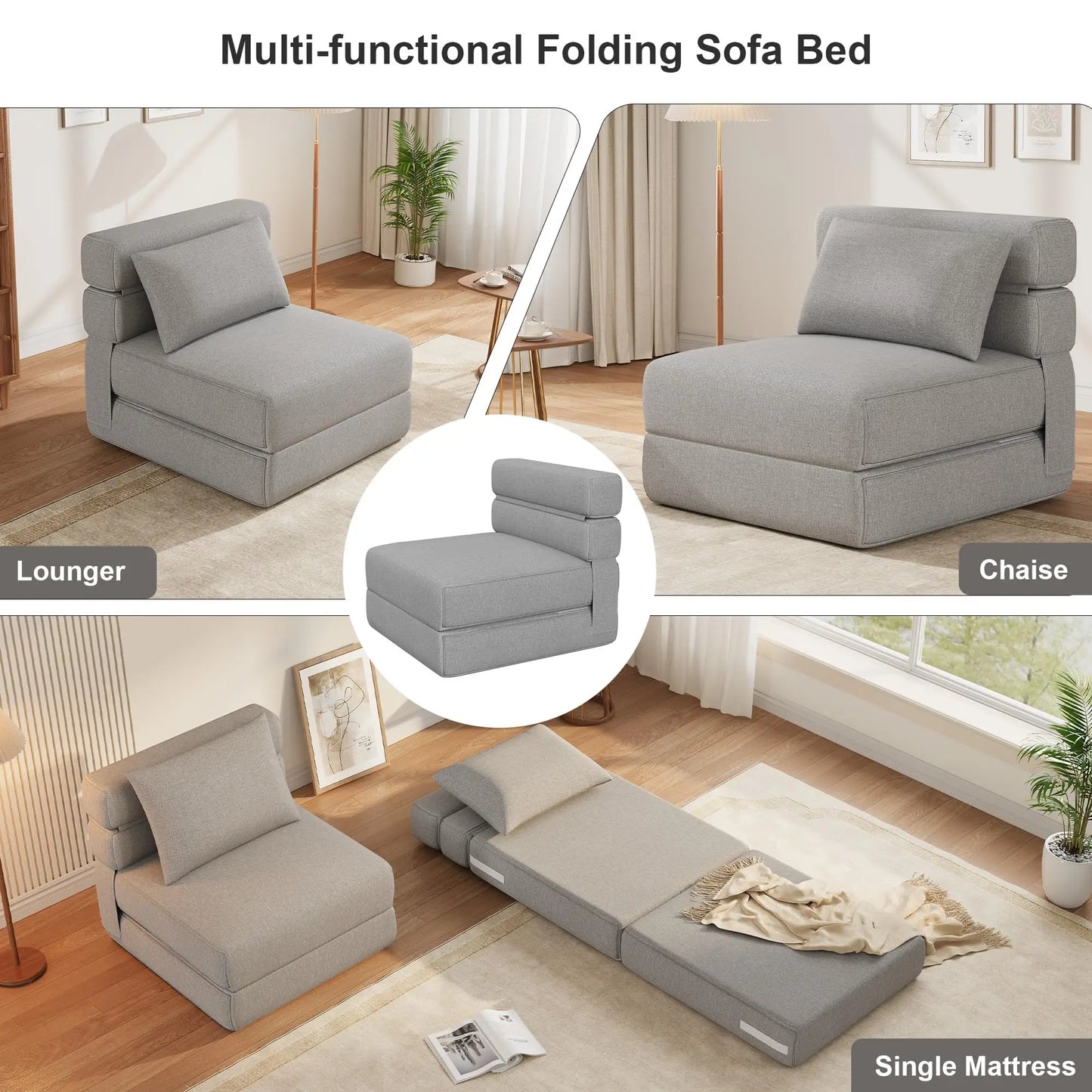 Space-Saving Folding Sofa Bed Chair with Pillow Single Convertible