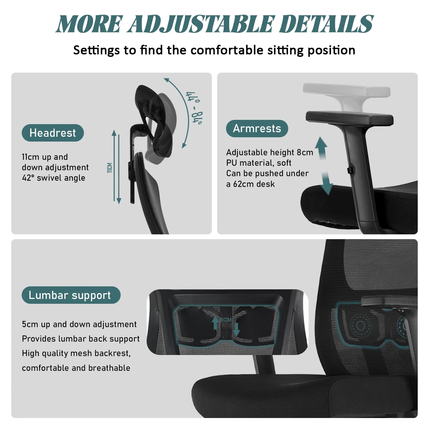 Durrafy Ergonomic Office Chair, Desk Chair With Adjustable Headrest