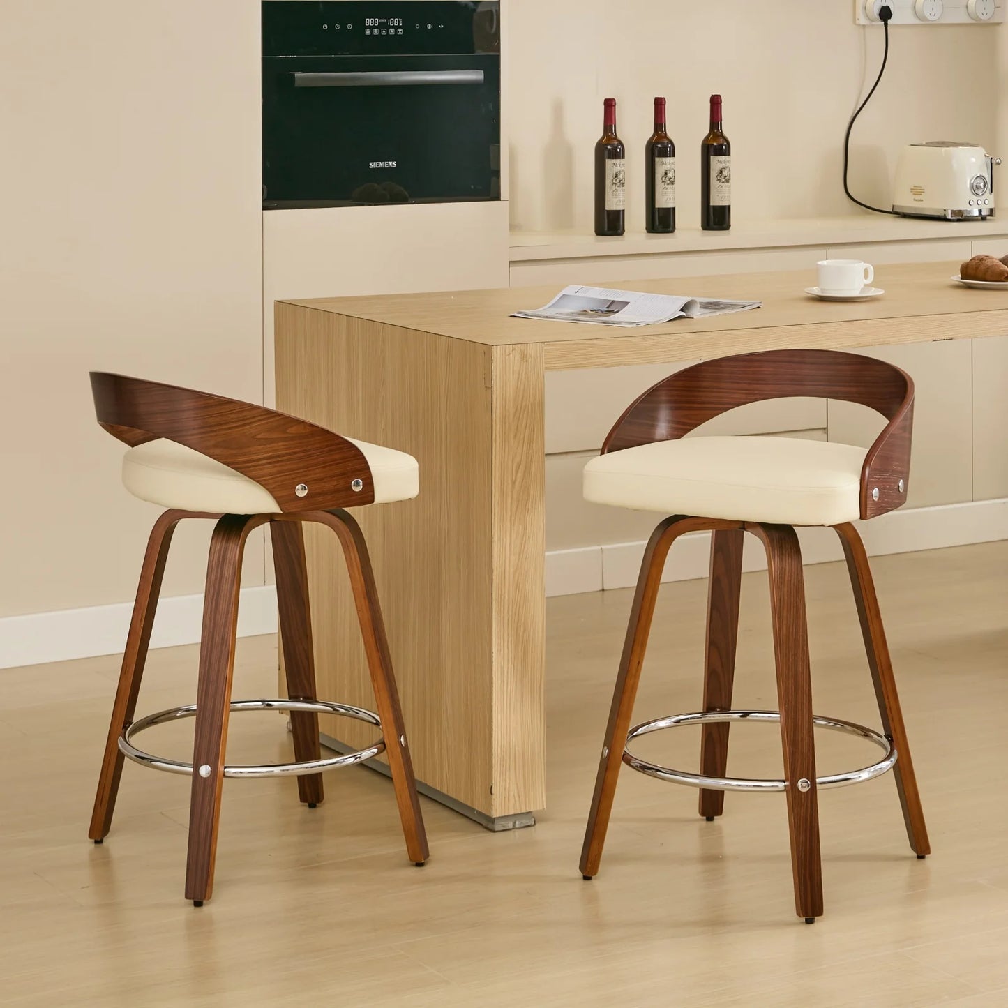2PCS Swivel Bar Height Stools with Low Back Wood