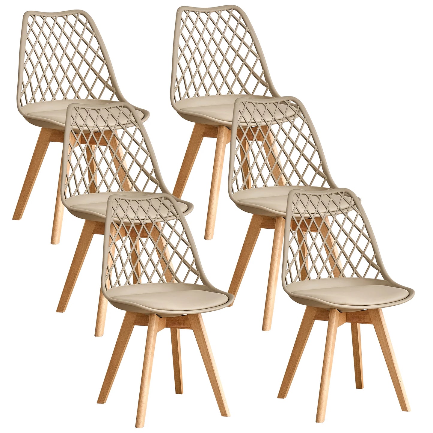 Set of 4 / 6 Nordic Style Dining Chairs, Mesh Back, Solid Wood Legs