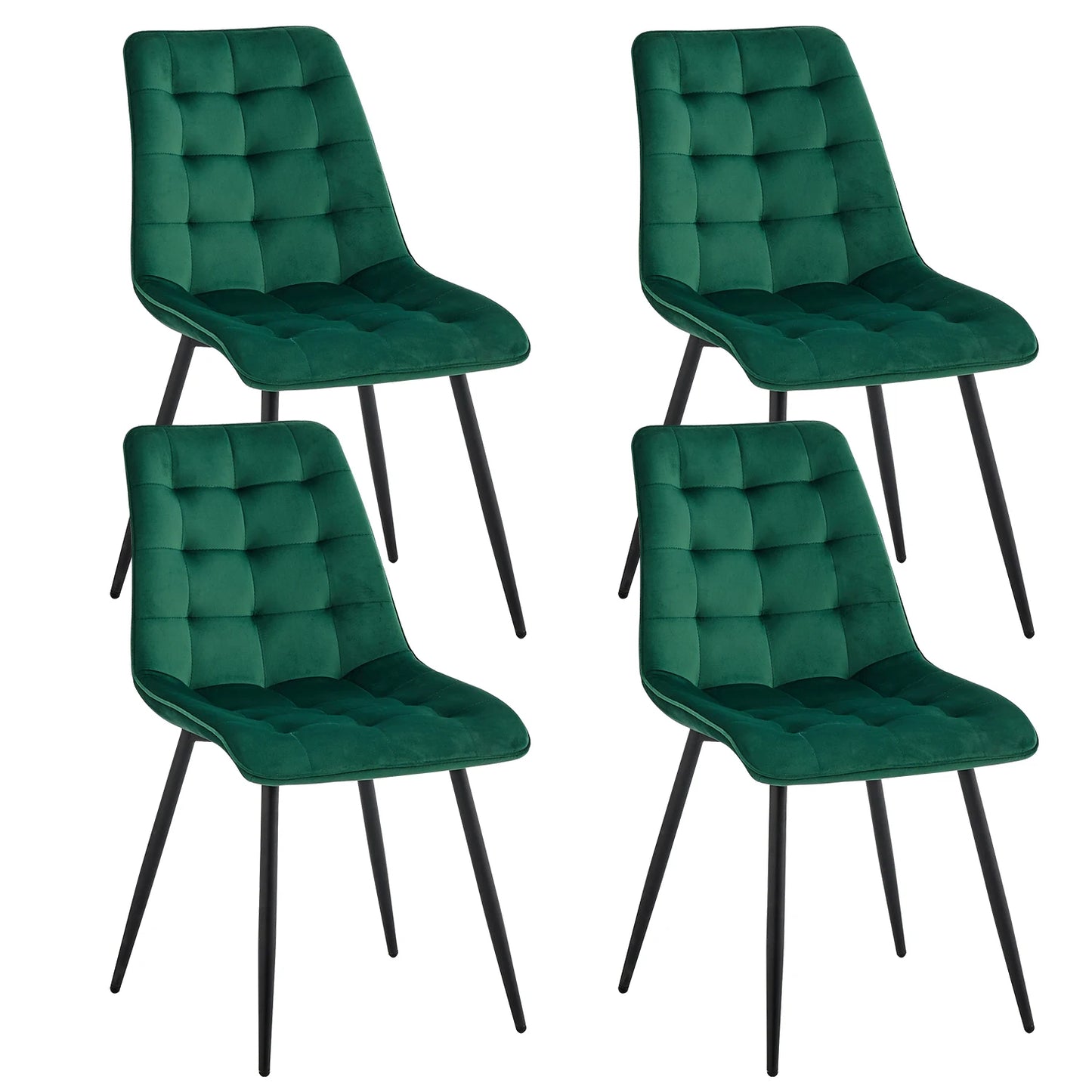 A Set Of 4 Modern Minimalist Dining Chair Velvet Padded Seat Iron Legs