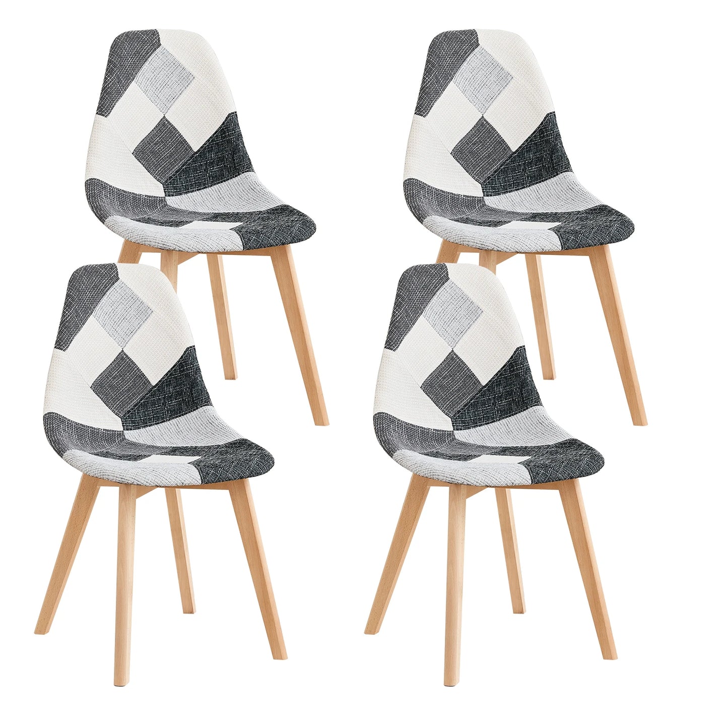 A Set of 4 Patchwork Fabric Dining Chairs with Wooden Legs Retro Style Side Lounge Chair Multicolor for Dining Room Kitchen Home