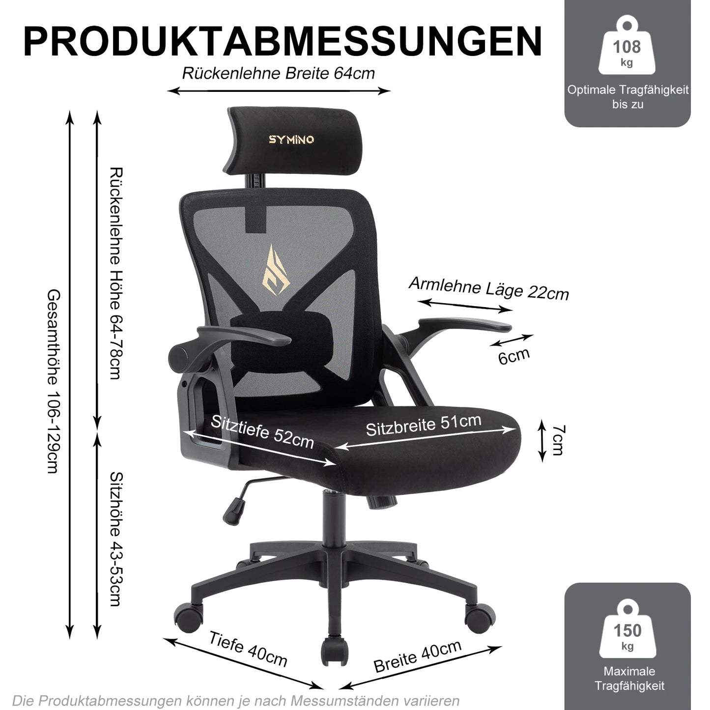 Symino Office Chair With Adjustable Headrest, Armrests, Lumbar Support