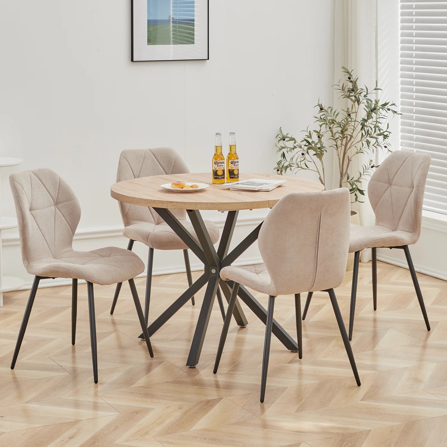 Set of 2/4/6 Modern Dining Chairs Padded Seat Iron Legs Minimalist