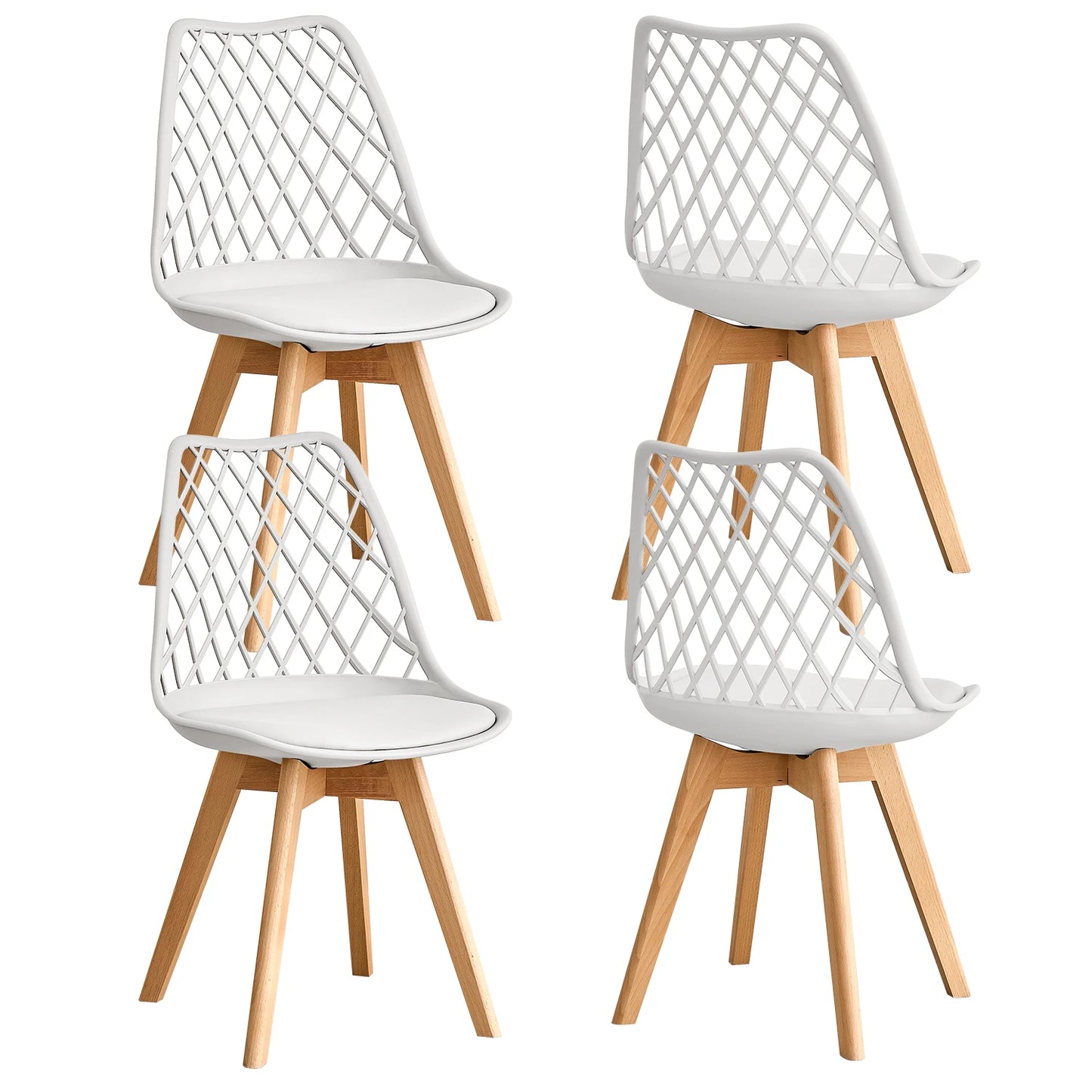 Set of 4 / 6 Nordic Style Dining Chairs, Mesh Back, Solid Wood Legs