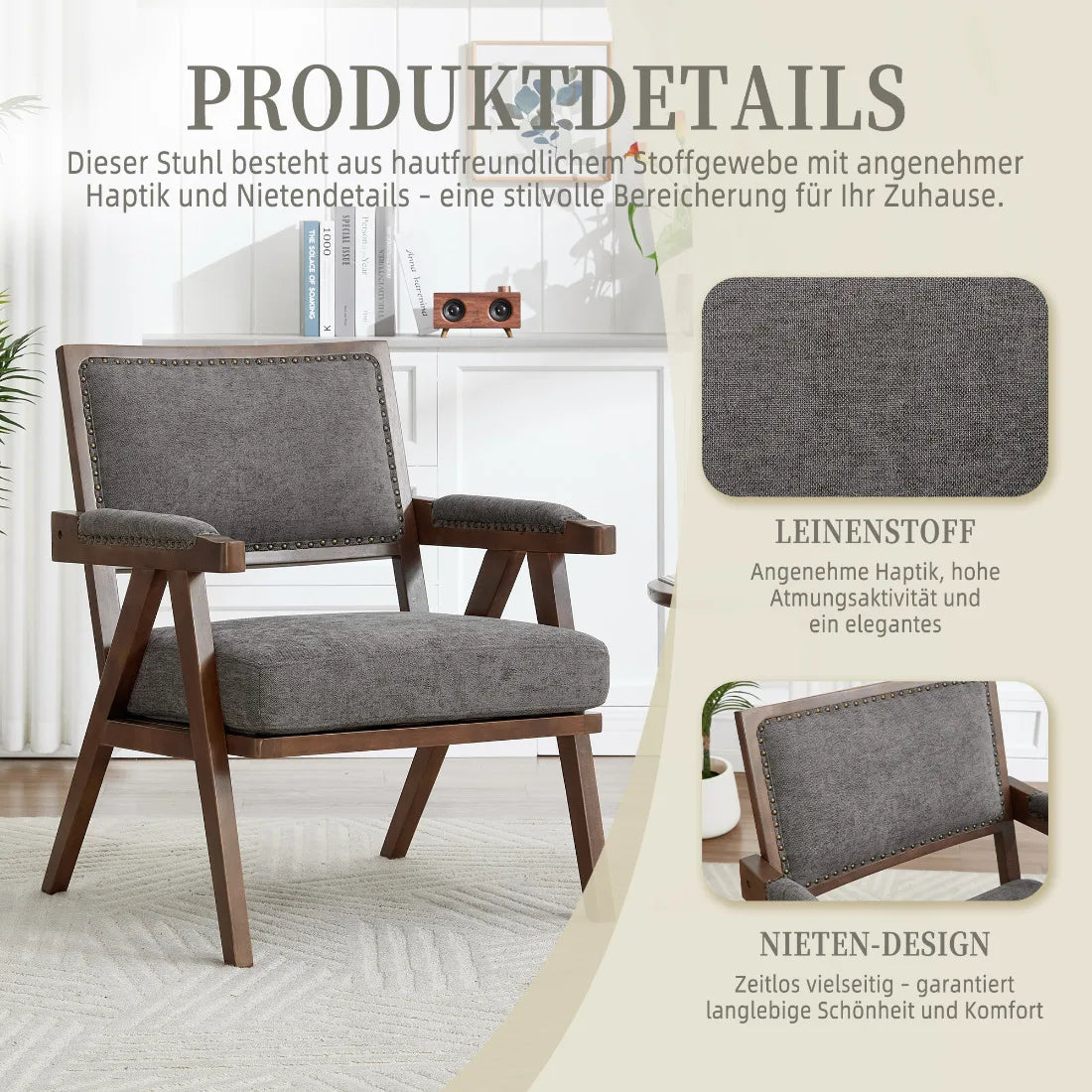 Fabric Lounge Chair Armrest Wood Frame