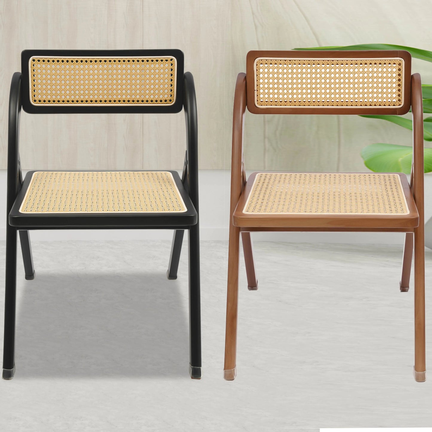 Rattan Foldable Chair Wooden Retro  Dining Chair for Living