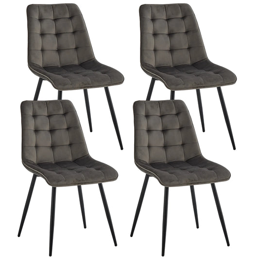 A Set Of 4 Modern Minimalist Dining Chair Velvet Padded Seat Iron Legs