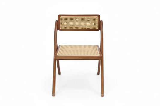 Rattan Foldable Chair Wooden Retro  Dining Chair for Living