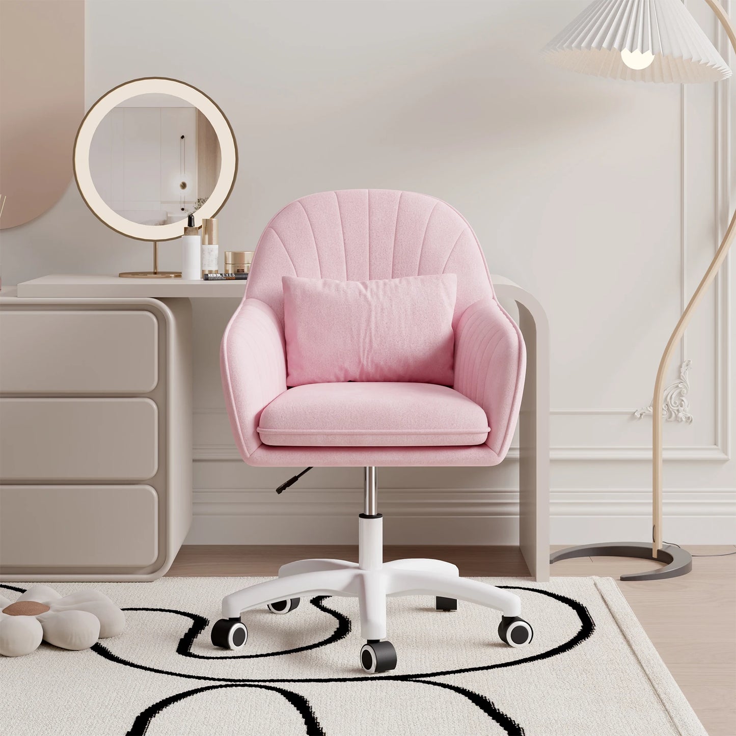 Velvet Chair with Pillow, 360°Rotatable