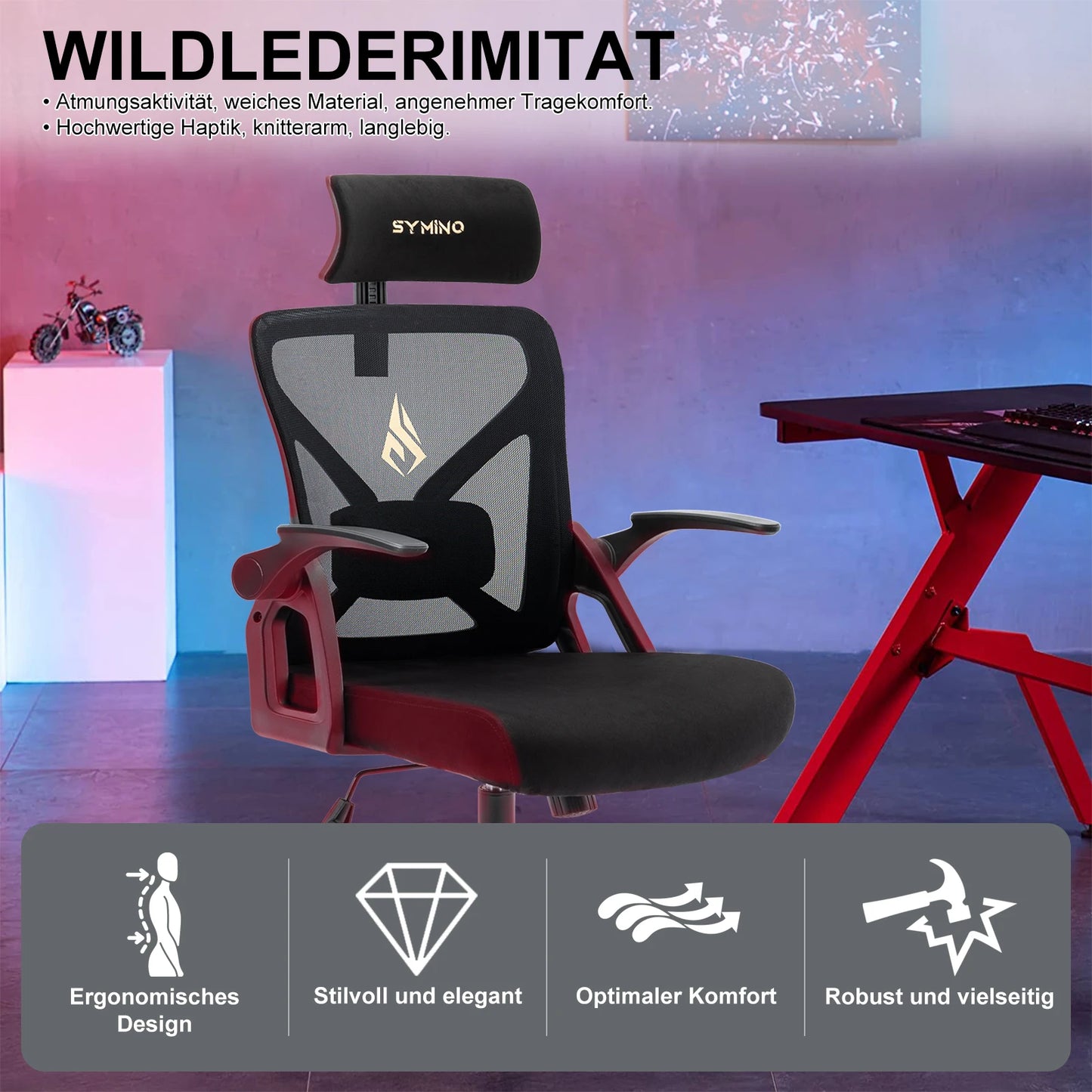 Symino Office Chair With Adjustable Headrest, Armrests, Lumbar Support
