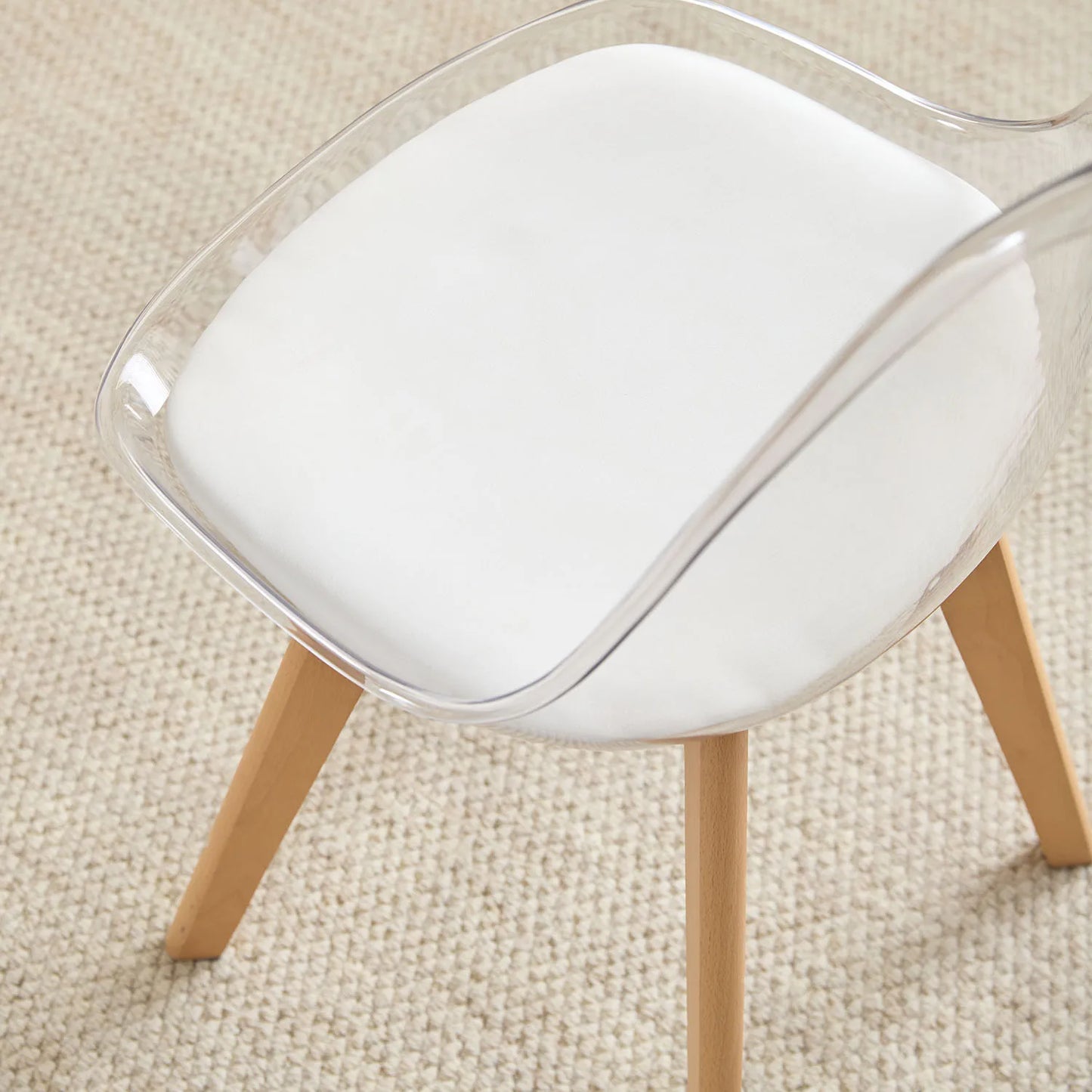 A Set of 4/6 Transparent Upholstered Dining Chairs Acrylic Chairs w/ PU Cushion Beech Legs for Kitchen Dining Room Living Room