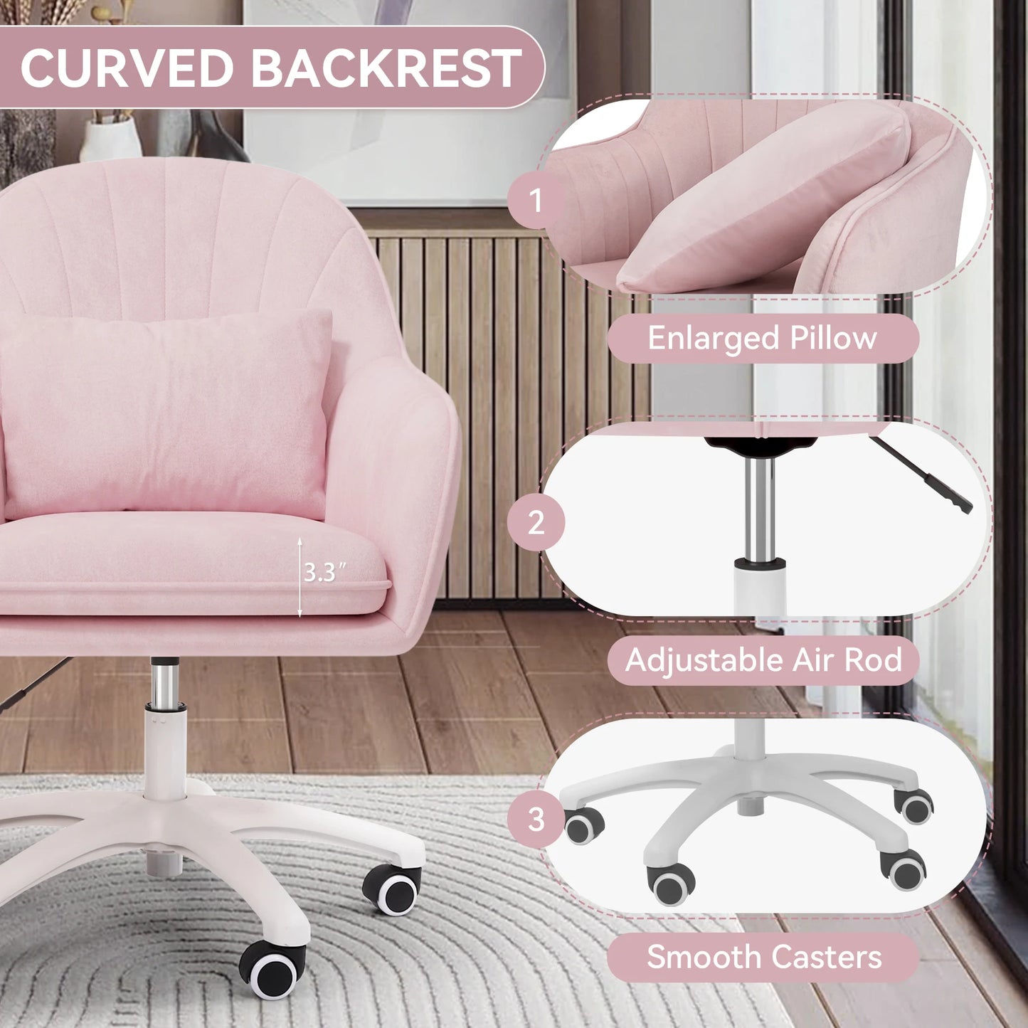 Velvet Chair with Pillow, 360°Rotatable
