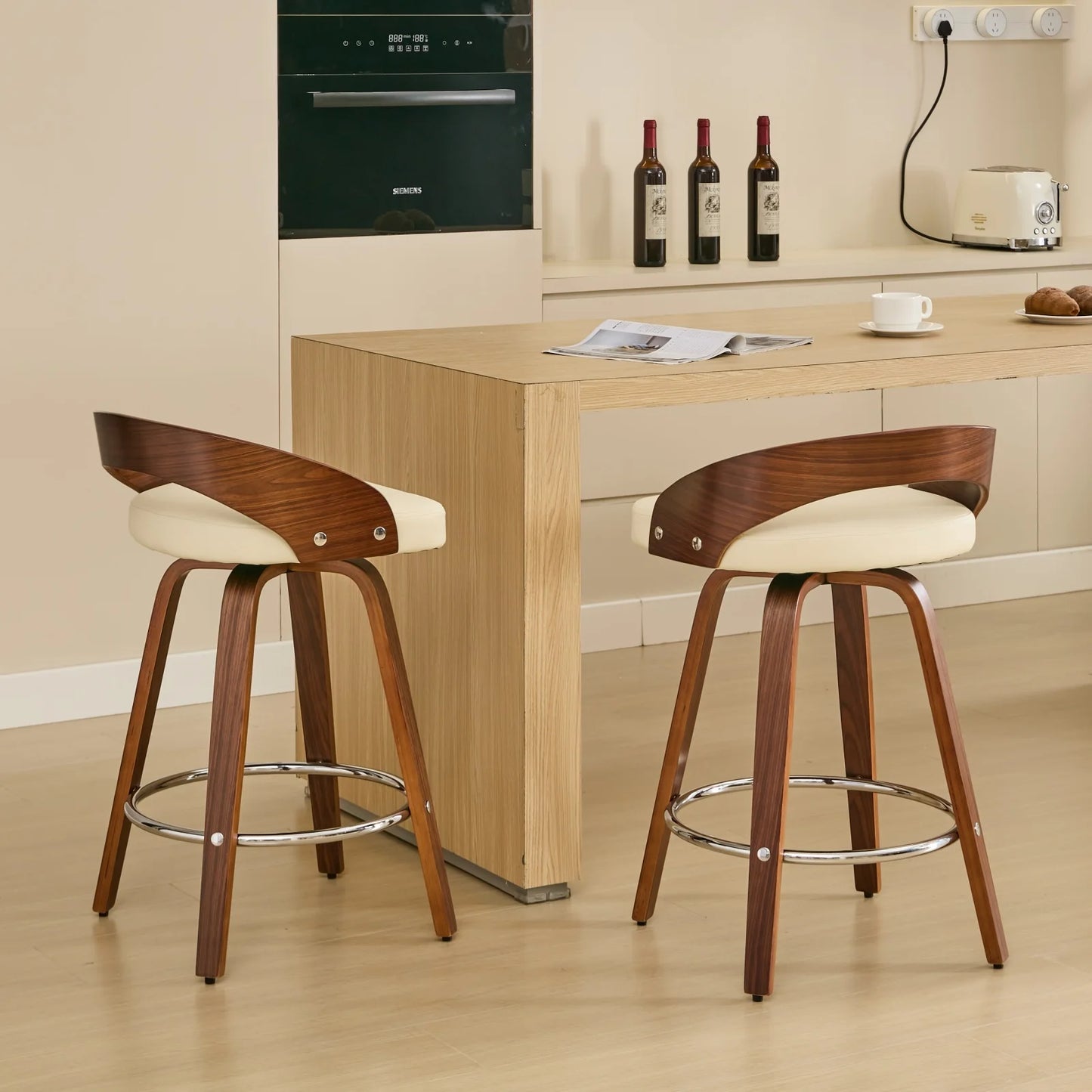 2PCS Swivel Bar Height Stools with Low Back Wood