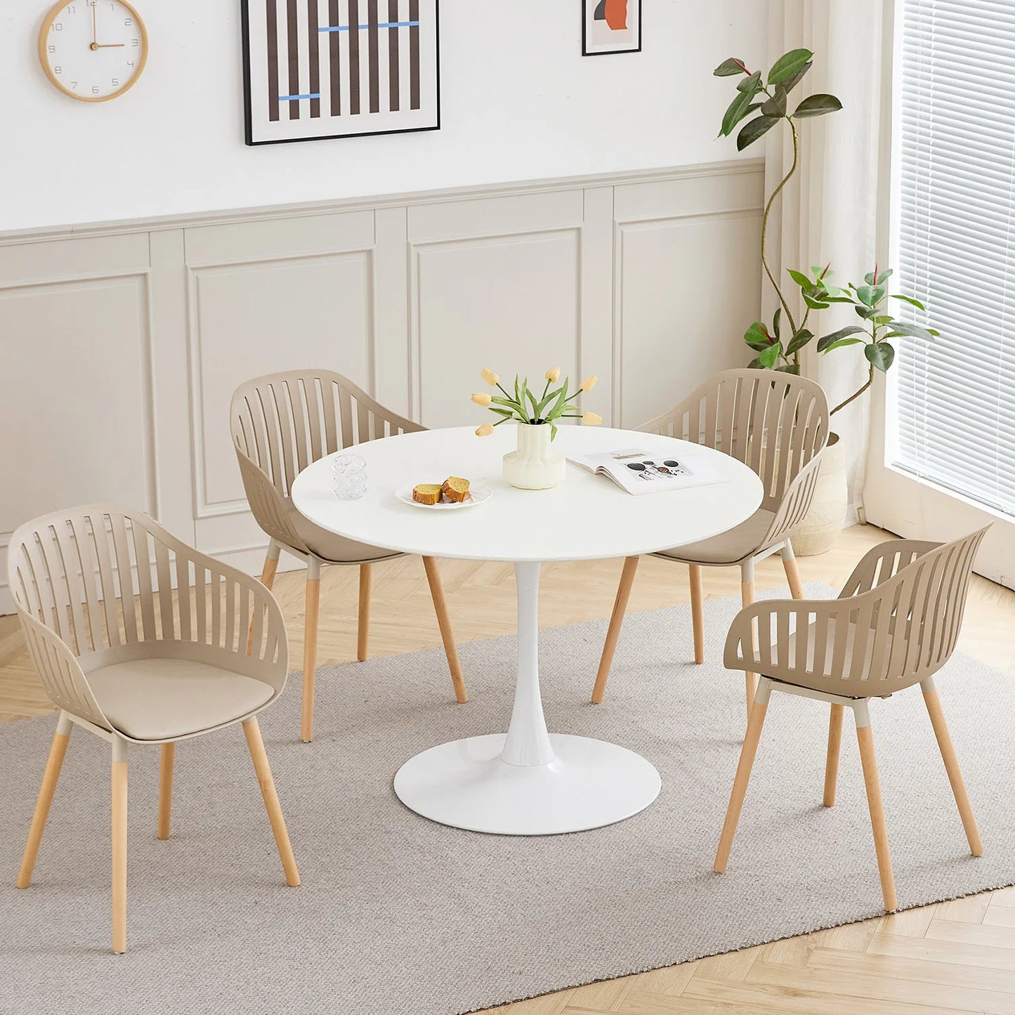 4 PCS Modern Dining Chairs Vertical Hollow Backrest Chairs