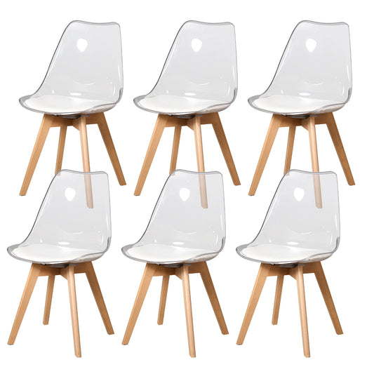 A Set of 4/6 Transparent Upholstered Dining Chairs Acrylic Chairs w/ PU Cushion Beech Legs for Kitchen Dining Room Living Room