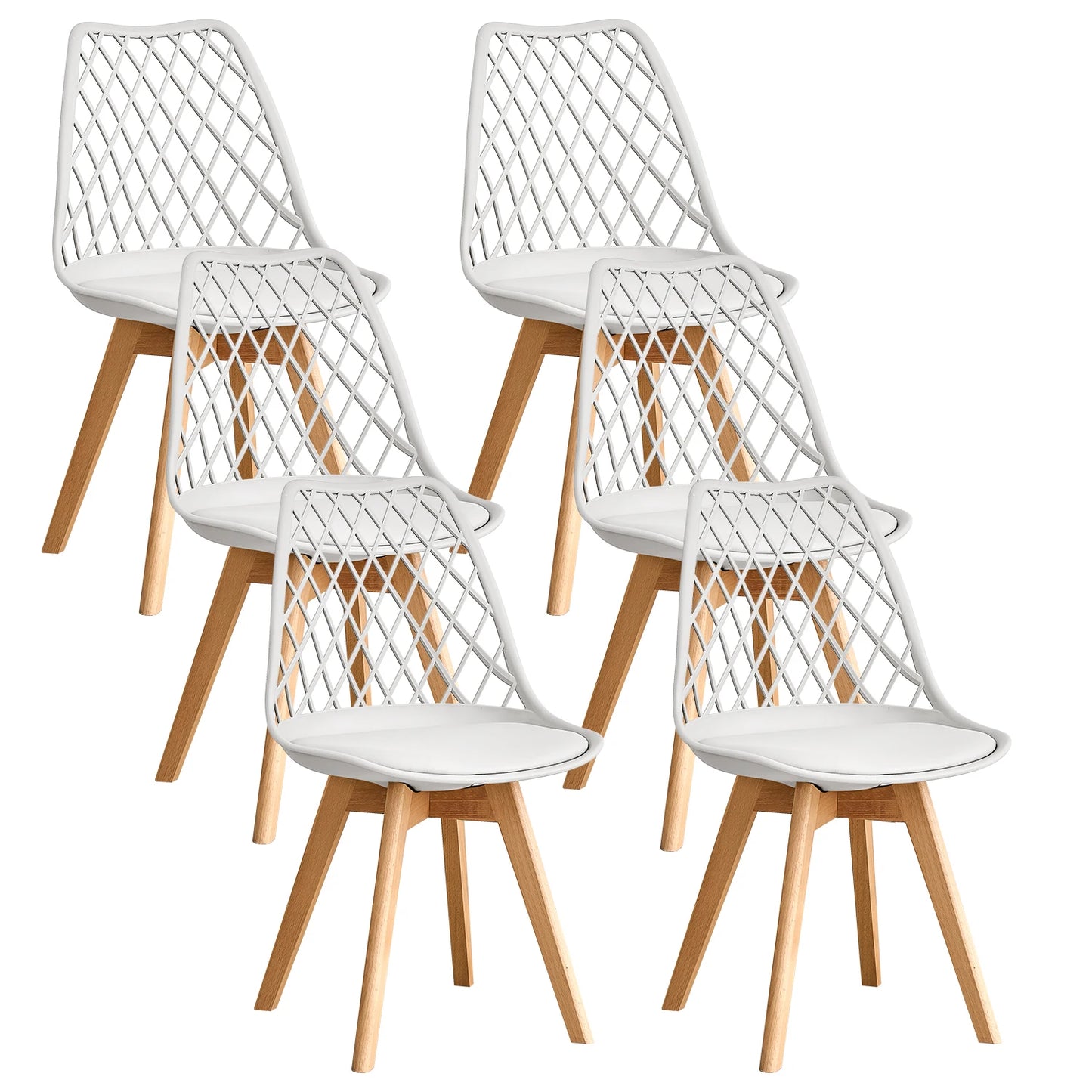 Set of 4 / 6 Nordic Style Dining Chairs, Mesh Back, Solid Wood Legs
