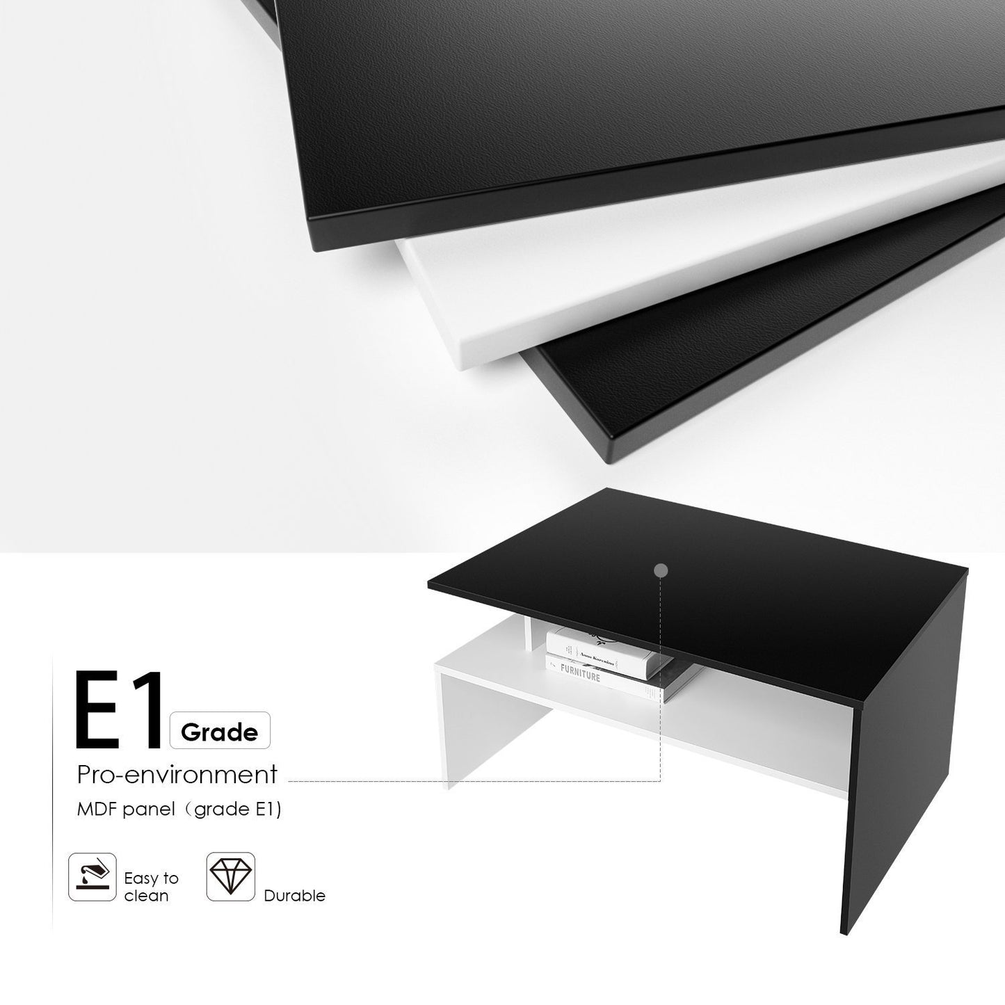 Tavolino soggiorno con ripiano.